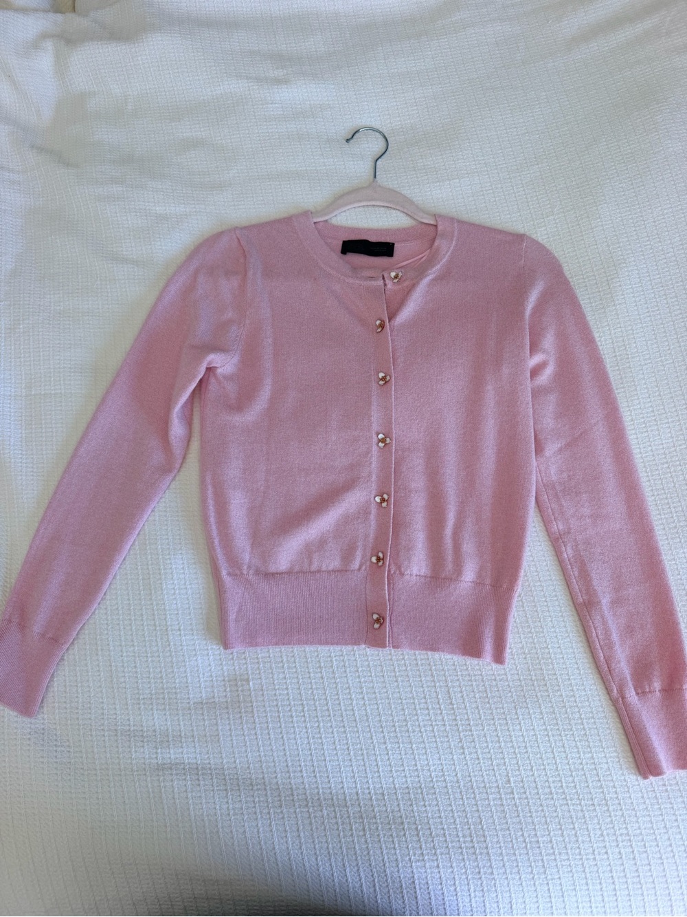 Pink Women's Crewneck Button Cardigan Sweater